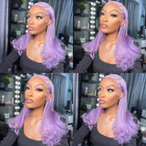 13x6 Purple Lace Front Human Hair Wig Brazilian 613 Blonde Pink Grey