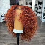 8-22Inch Deep Wave Bob Ginger Orange Lace Front Wigs Bob Human Hair Wig