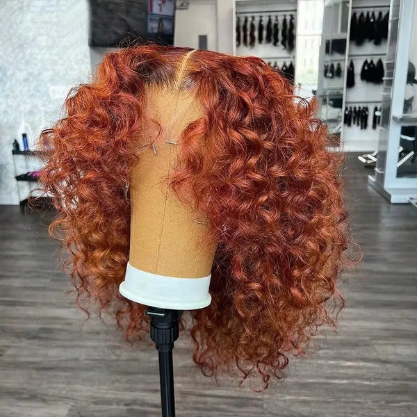 8-22Inch Deep Wave Bob Ginger Orange Lace Front Wigs Bob Human Hair Wig