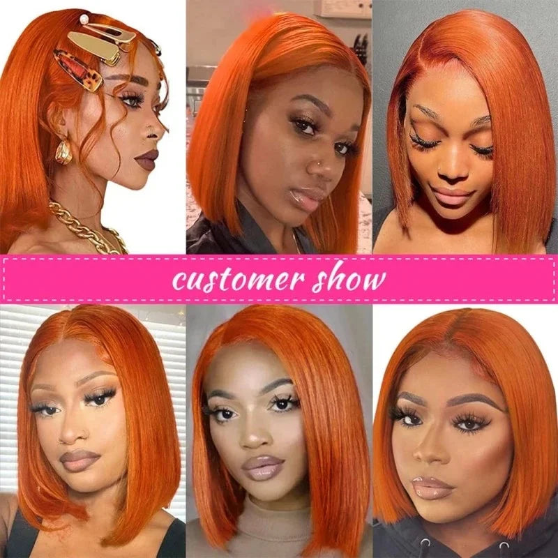 13x4 Lace Front Short Bob Wig 350 Ginger Orange Color Straight