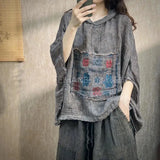 New Arrival Summer Arts Style Women Batwing Sleeve Loose Tops Tees Vintage Embroidery Cotton Linen Hooded T-shirt High Quality