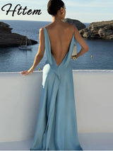 Elegant Split Women' s Dresses Solid Square Collar Backless Sleeveless Long Dress Female 2026 Spring Summer Party Evening Robes