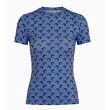 Slim Fit Women's Blue Black Moon Print Half High Collar Short Sleeve T Shirt Elastic Versatile Summer High Street Fashion Top