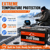 Buknuwo 24V 100Ah Bluetooth And Non-Bluetooth LiFePO4 Lithium Battery, Built-in 100A BMS Low Temperature Protection Capable Of Over 8000 Deep Cycles Support Parallel Battery And 1/2/4 Pack Available For Trolling Motor, Marine, RV, Solar