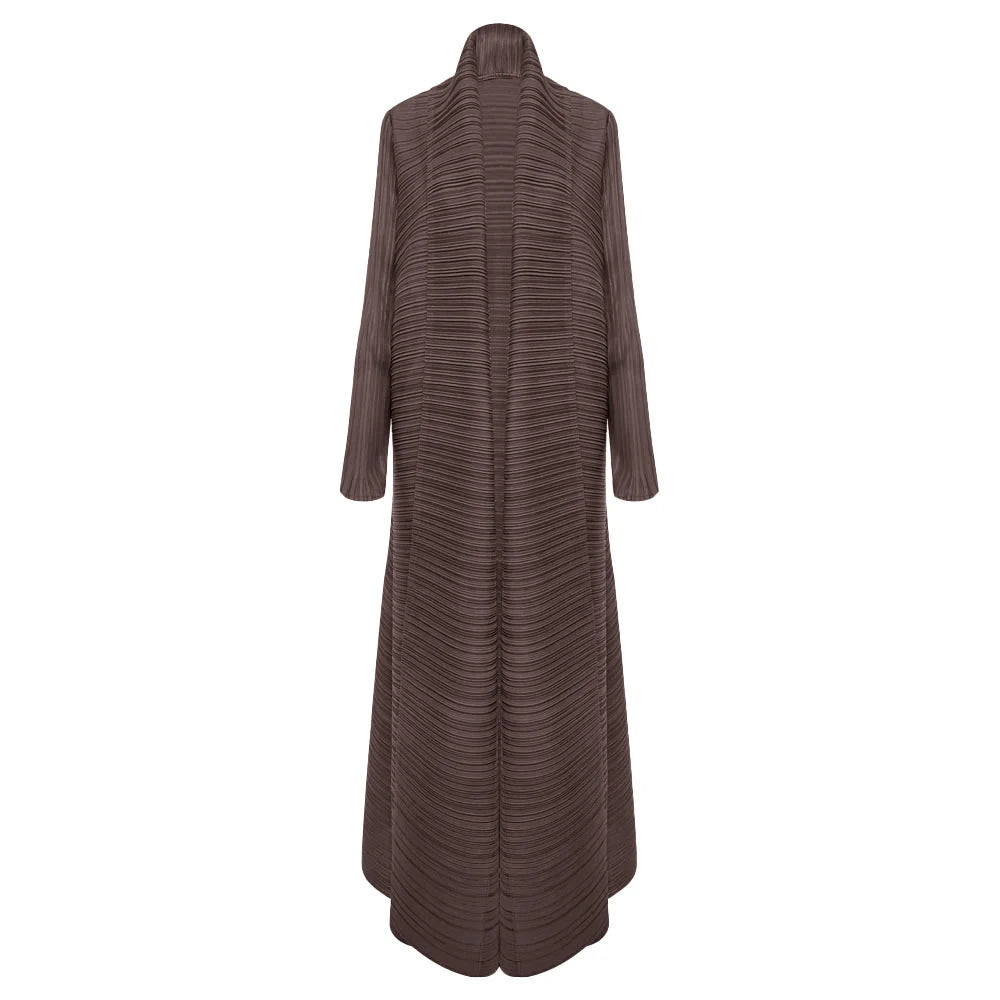 Miyake Pleated Turndown Collar Long Sleeve Cardigan Dress Long Coats Women New Abaya Fashion Solid Loose Large Size Clothes