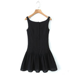 2024 Sexy White Embroidery Lace Low Waist Mini Tank Dress Women Open Buttons Neck Bodycon Sleeveless Ruched Hem Swing Party Robe