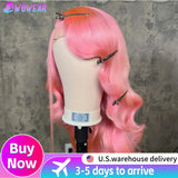 30 Inch Body Wave Pink 13x6 Hd Lace Frontal Human Hair Wig Light Pink