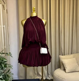 CM.YAYA Women Dress Sleeveless Halter Ruched Ball Gown Mini Dress with Shorts 2026 Beach Party Elegant Holiday Birthday Outfits