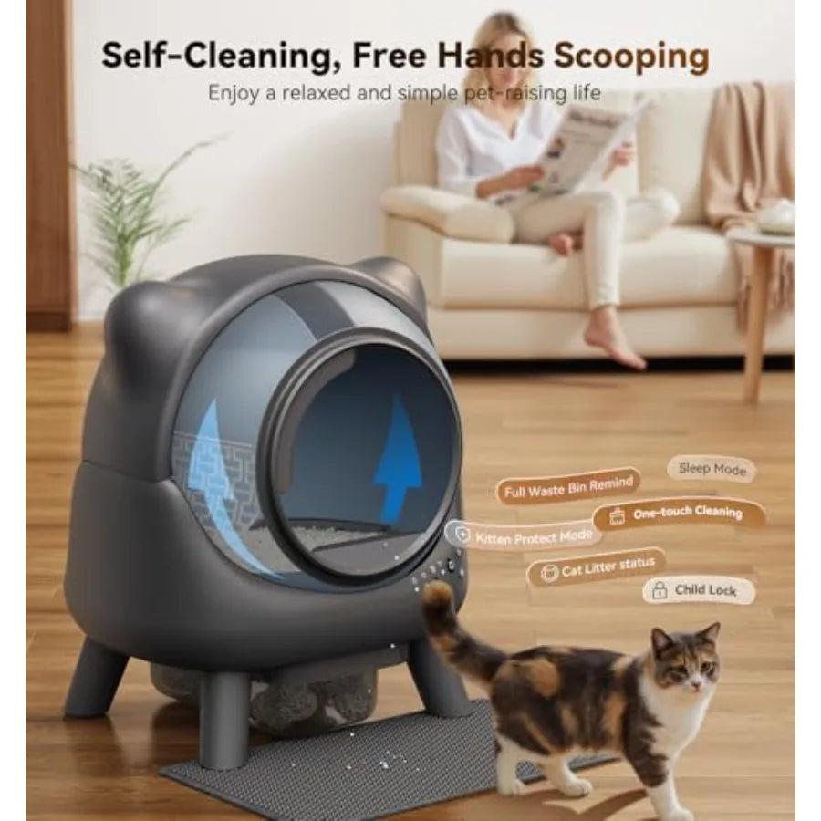 Self Cleaning Litter Box Automatic Litter Box with Odor Control Robot Cat Ears Design 65L APP Real-Time Monitor for Multiple Ca