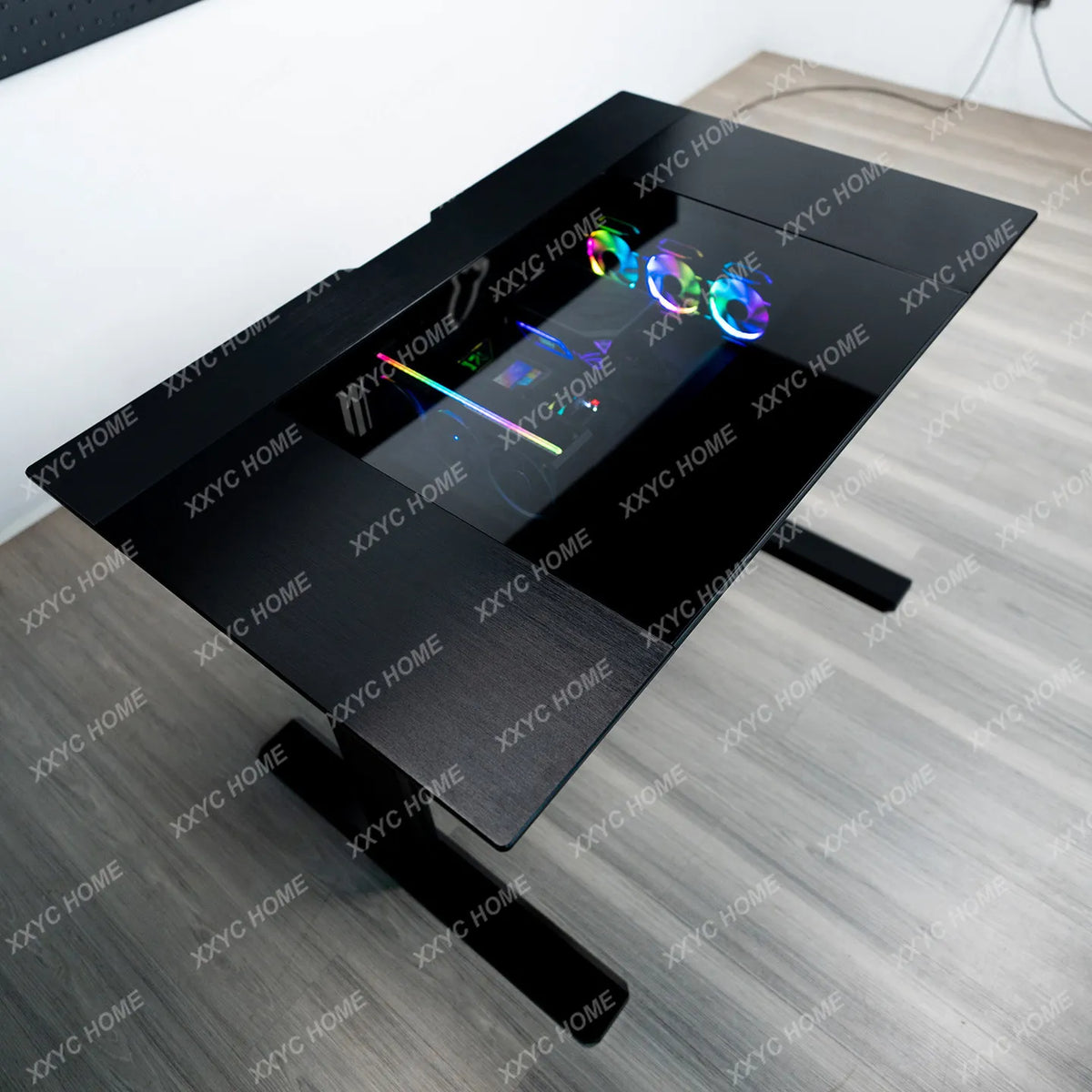 AA Computer integrated table solid aluminum alloy surface transparent drawer large chassis electric lifting e-sports table