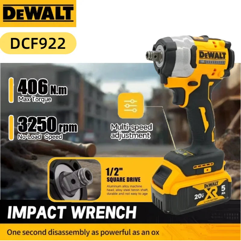 Dewalt DCF922 Brushless Impact Wrench Cordless Driver Large torque Variable Speed Electric Wrench Rechargeable Tools