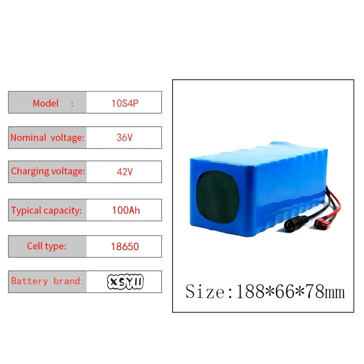 36V 42V 10S4P 100Ah 18650 High-Capacity Power 42V 750W Lithium Battery Pack for Electric Car Bicycle Scooter Belt 30A BMS
