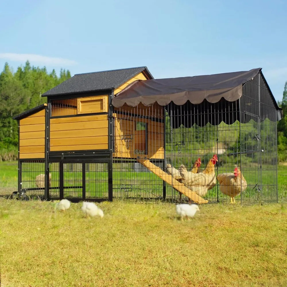Large Steel Frame Chicken Coop for 6-8 Hens with Nesting Box and Waterproof Cover