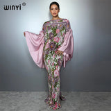 WINYI Bubble Sleeve Pleated Dress Beach Cover Up Kaftan Abaya Dubai Luxury Party Dress Long Down Muslim Woman Evening Dress