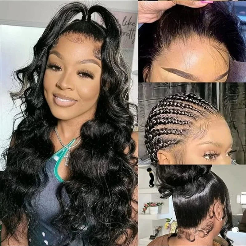 Hidden Strap Body Wave 360 HD Full Lace Front Wigs Human Hair Pre Plucked 12A Glueless Brazilian Virgin Wig With Drawstring