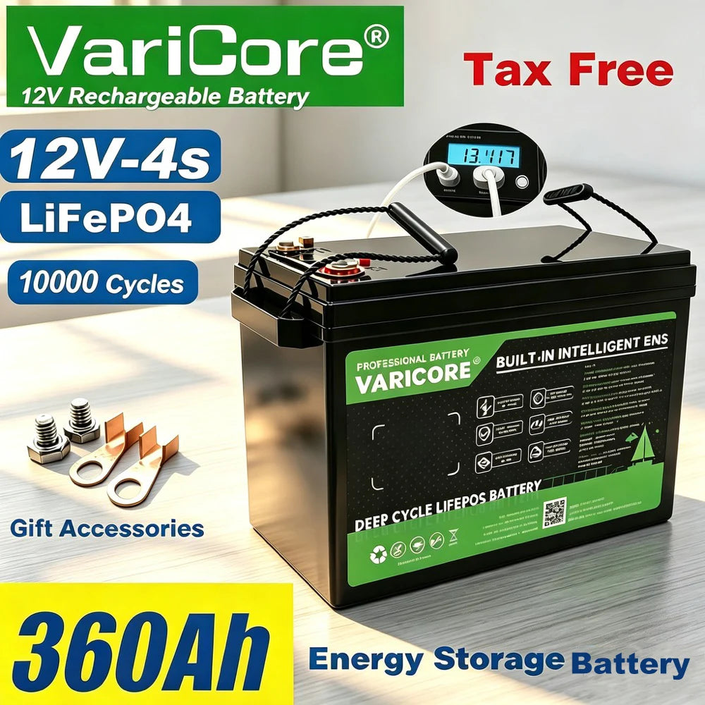VariCore 12V/24V/48V 360Ah 340Ah 180Ah 150AH 100Ah LiFePO4 Battery 12.8V Lithium Iron Phosphate for EV RV Golf Cart Solar Wind
