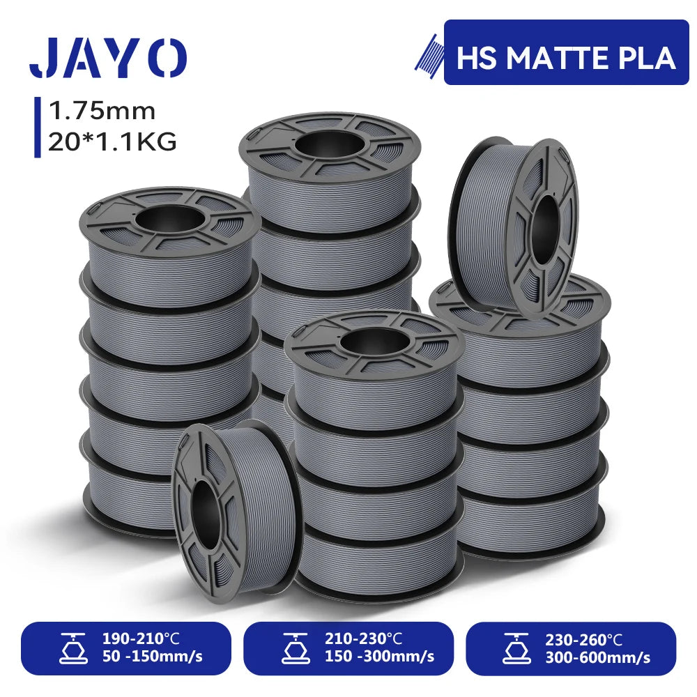 JAYO 20 Rolls 3D PLA Matte/High Speed PLA matte Printer Filament 1.75mm Neatly Wound PLA with Matte Finish Print for 3D Printer