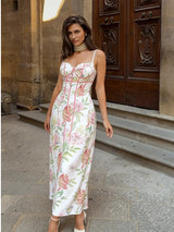 Floral Print Women 's Maxi Dress Spaghetti Strap Corset A Line Long Dresses Female 2026 Summer Fashion Vacation Woman Vestidos