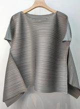 LANMREM Premium Pink Pleated Asymmetrical Women's T-shirt Batwing Sleeve Round Neck Loose Fit Daily Commute Pullover Top 2DB7499