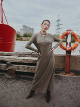 AS AW25 ribbing maxi dress woman fashion V neck comfortable button dress