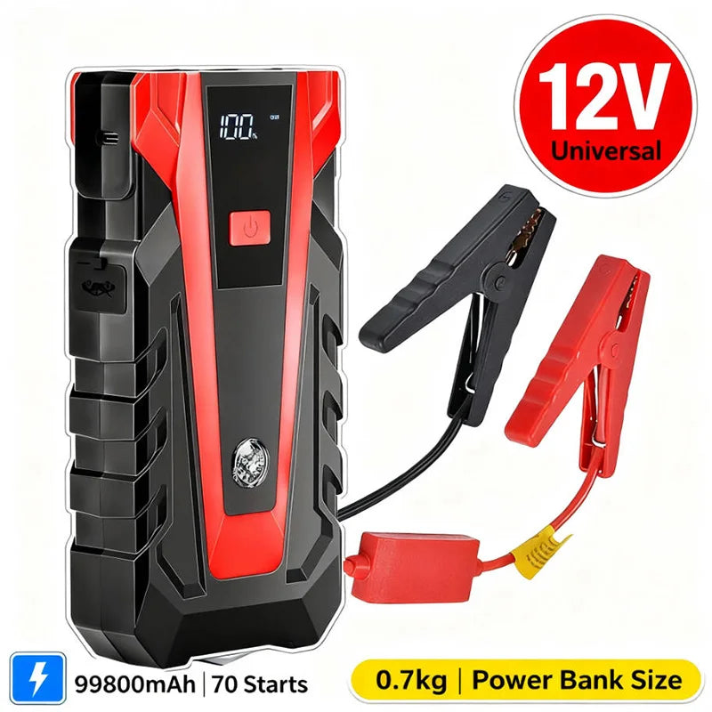 2026 Upgraded 99800mAh 12V Jump Starter: Portable Lithium, Dual USB, Flashlight, Emergency Car Battery Booster
