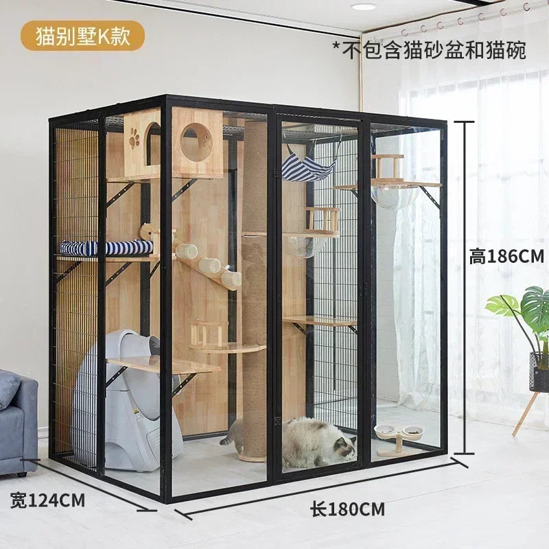 AACat Villa Solid Wood Large Free Space Cat House Pet Shop Cat Villa Deluxe Glass Room