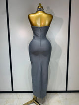 High Quality Strapless Beading With Necklace Bandage Dress Celebrity Elegant Evening Party Fancy Club Birthday Dresses