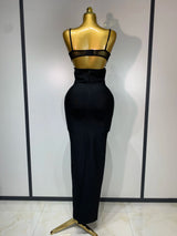 Fashion Black Spaghetti Strap Maxi Long Bandage Dress Mesh Cut Out Elegant Celebirty Bodycon Evening Club Party Birthday Dresses
