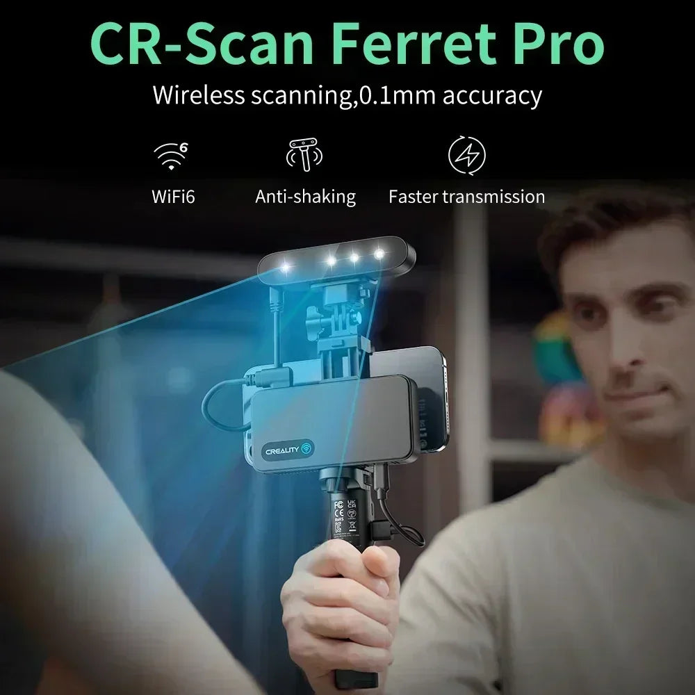 Creality CR-Scan Ferret Pro 3D Scanner Handheld Anti-shake Tracking WiFi6 24-bit full-color Wireless Scanning 0.1mm Accuracy