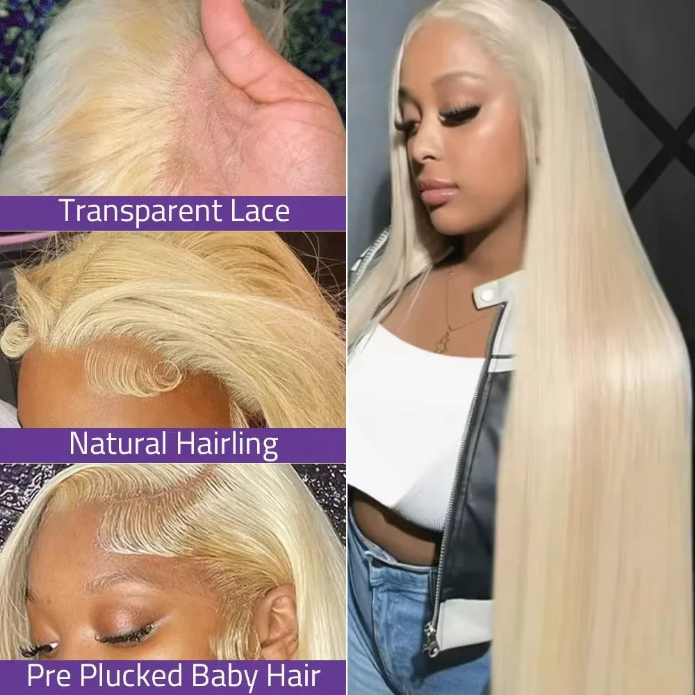 613 Blonde Straight Hd Transparent 13x6 Lace Frontal Wig 30 Inch 13x4 Brazilian Straight Human Hair Wig For Women
