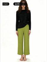 Long Sve T-irt Women's Casual Loose Fit Folded Design Outerwear Luxury Versatile Asymmetrical JK482 Polyester Fiber