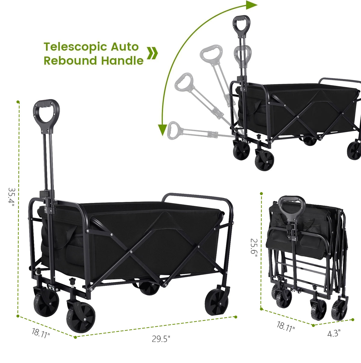 Heavy Duty Wagon Carts Foldable, Portable Wagons for Groceries, Beach Cart with All-Terrain Wheels  Drink Holders, Utility Wagon