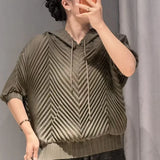 Pleated Hooded Sweatshirt 2026 Summer New Loose Pullover Short Sleeve Top Simple Women's Casual Stretch No-Iron T-Shirt