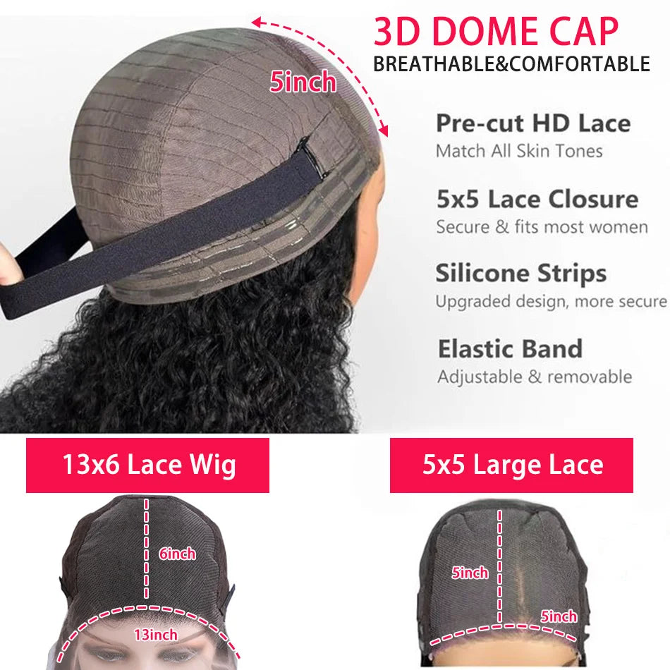 250 Density Human Hair 13x6 Deep Wave HD Lace Frontal Wigs 13x4 Water Curly 5x5 Glueless Lace Front Wig 30 40 Inch Closure Black