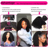 Upgrade 3 IN 1 Half Wig With Drawstring Seamless Clip Ins Flip Over