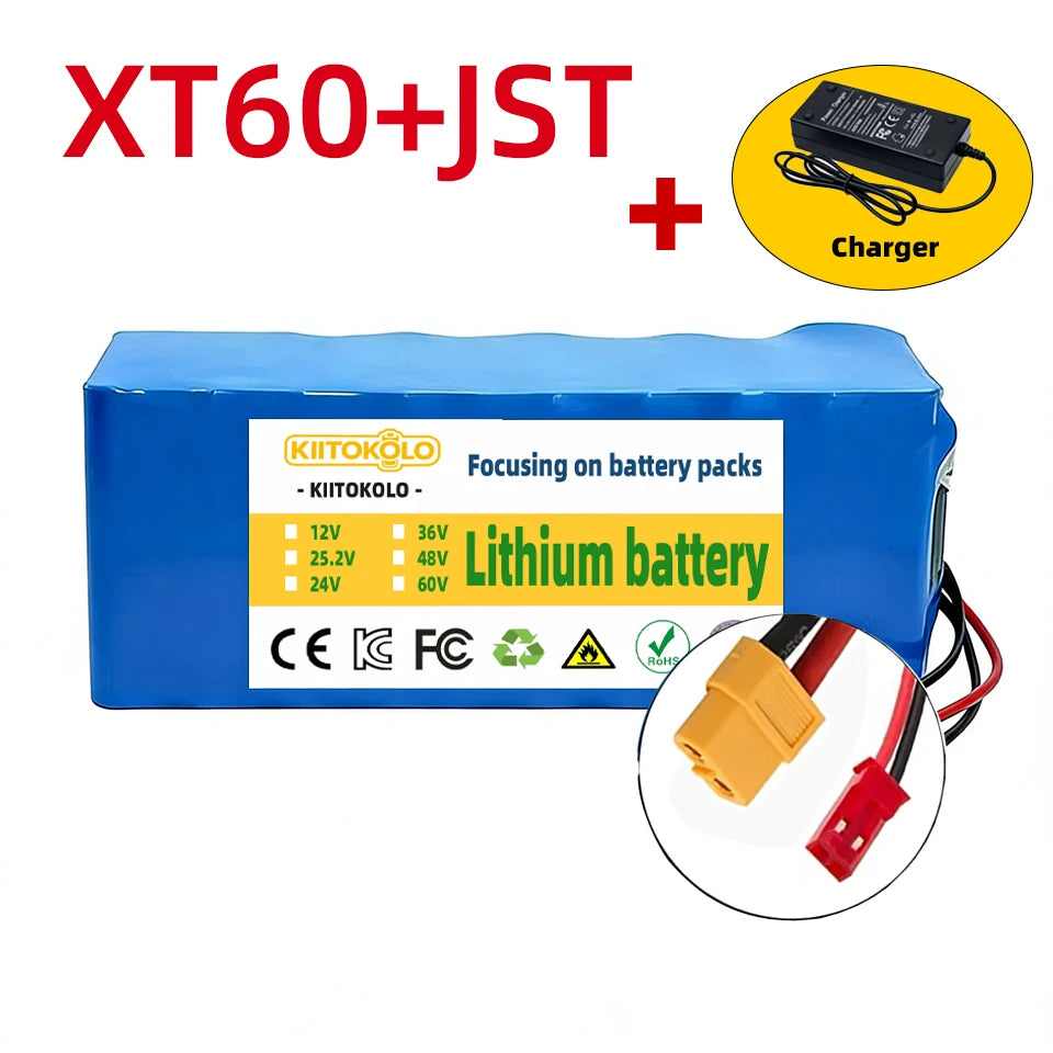 36V 10000mAh 10S4P Lithium Ion Battery Built-in BMS High Capacity Replacement Battery for 500W Electric Scooter E-Bike