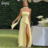 Giyu Sexy Evening Party Dresses Women 2026 Autumn Summer Maxi Long Dress Elegant Strapless Split Backless Pleated Dress