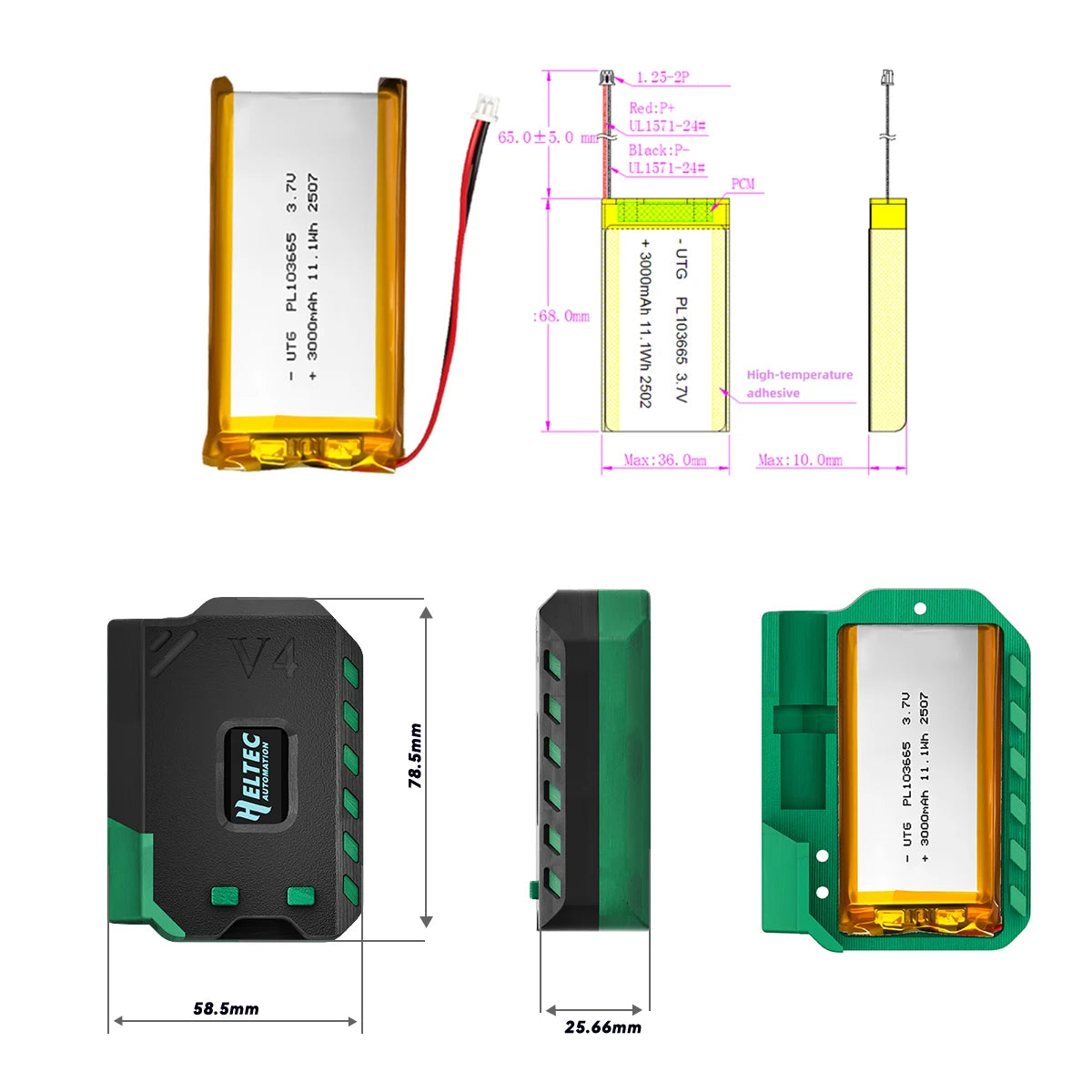 Heltec V4 Meshtastic WiFi LoRa 32 Dev-Board Case Set with 3000mAh Battery Soft Antenna ESP32 SX1262 Solar Powered BLE High Power
