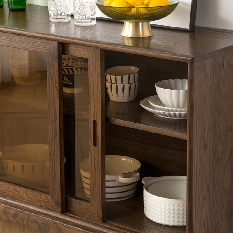 Modern Minimalist Walnut Sideboard Dining Room Wall-Mounted Storage Cabinet Solid Wood Entryway Decor Home Furniture - FYSD