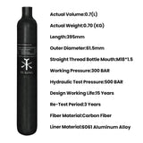 TUXING 300Bar 4500Psi 0.7L 700cc Carbon Fiber Cylinder High Pressure Diving Tank HPA Bottle for Mini Scuba Diving M18*1.5