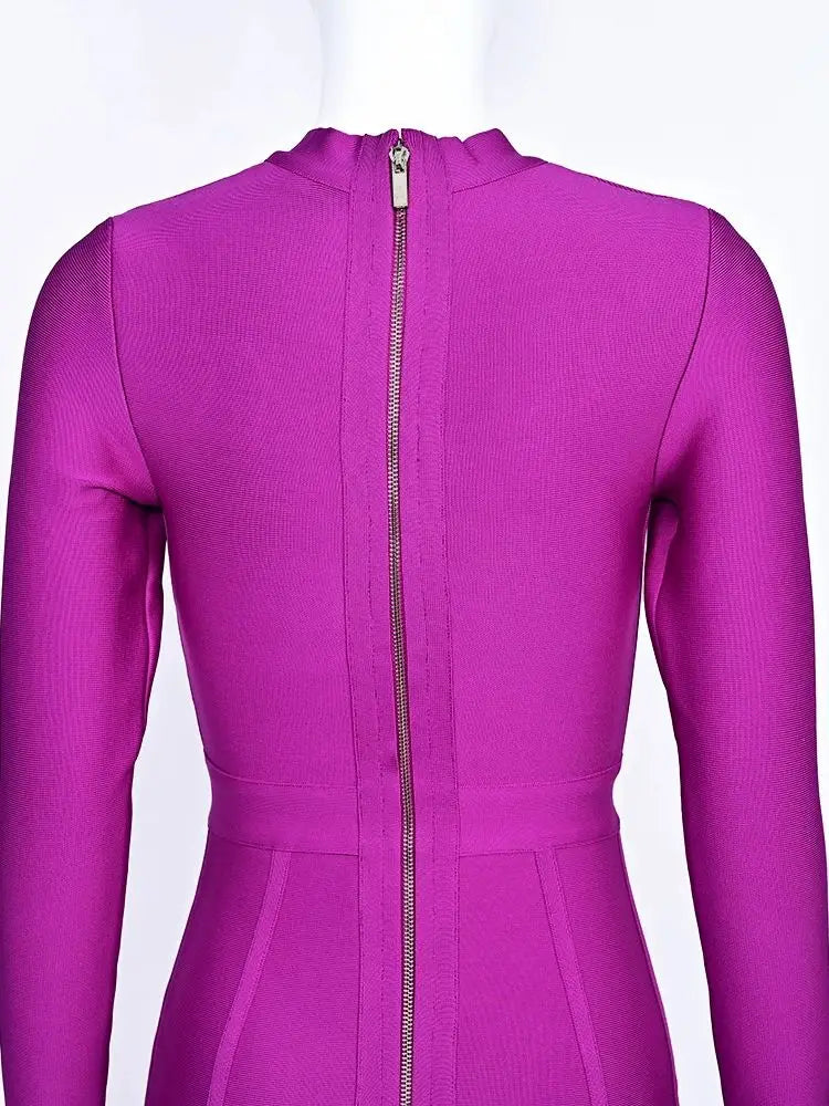 BEAUKEY Long Sleeve High Quality HL Bandage Dress 2025 For Women Office Lady Bodycon Dress Color Black Wine Red Purple Club XL