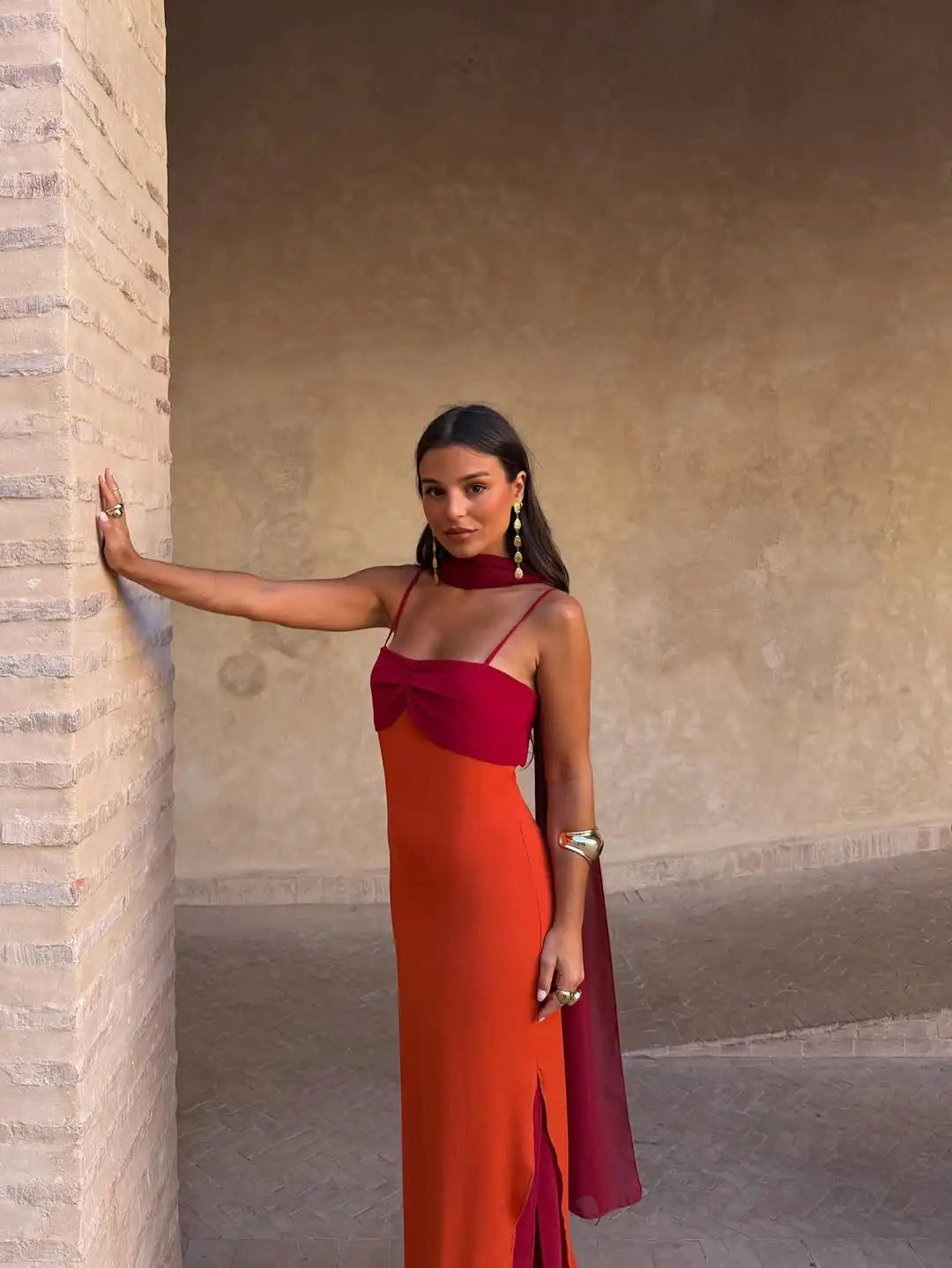 Brown Glitter Chiffon Tiered Maxi Dress Elegant One Shoulder Square Neck Flowy dresses 2026 Summer Formal Wedding Party gowns