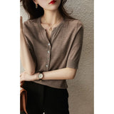 Women's 2022 Summer Thin Loose half Sleeve Silk Jersey Short sleeve T-shirt top