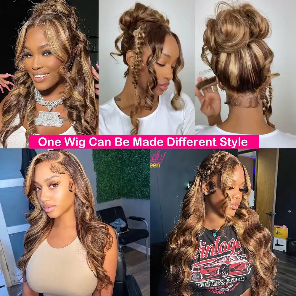 200% Highlight Wig Bone Straight 360 Full Hd Lace Front Wig 30 40 Inch 13x6 Colored Lace Frontal Human Hair Wigs 4/27 Blonde Wig