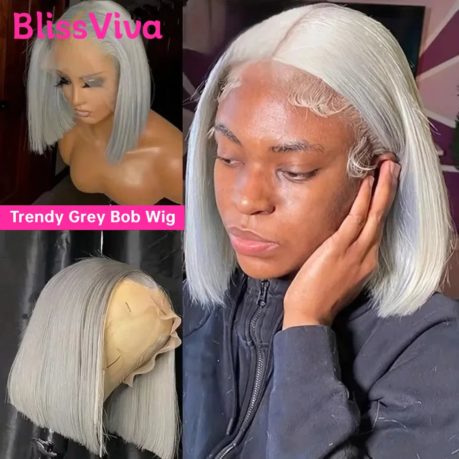Silver Grey Short Human Hair Wigs 13x6 Lace Front Human Hair Wig Ash Gray Bob Vietnamese Pre Plucked 613 Blonde Lace Frontal Wig