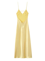 Yellow Satin Sling Dress Women Elegant V Neck Sleeveless Backless High Waist Maxi Dresses 2025 Summer Lady Party Evening Robes