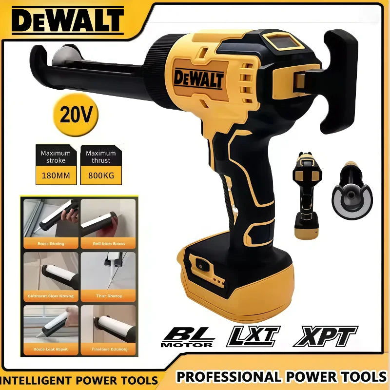 DeWalt 6-Speed  Cordless Electric Caulking Gun for Doors Windows Glass Sealant Adhesive Glue Gun with LED Light Tool