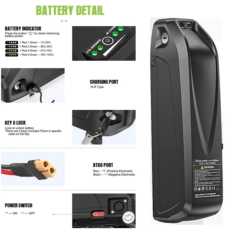 Electric Bike Hailong 48V45AH Battery 52V 18650 Cell Cham Rider 72V60V 30AH40 50 60ah 50A BMS Huge Capacity 2000W Super Powerful