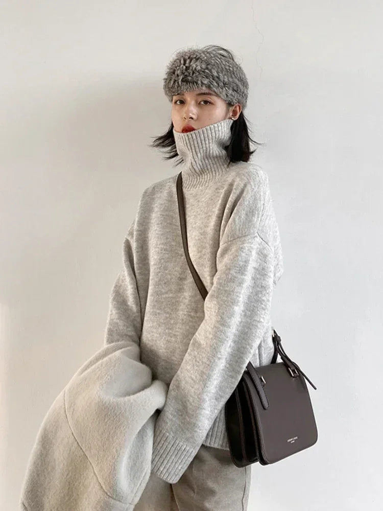 CHIC VEN Women's Sweater Autumn Winter New Turtleneck Knit Pullover Loose Clothes for Women Warm Solid Basic Female Tops 2026