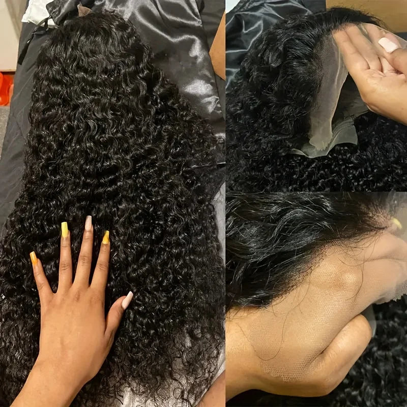 250 Density 100% Human Hair 40 44 Inch Deep Wave 13x4 13x6 HD Lace Front Wigs Water Wave Curly 360 HD Full Lace Front Wig Black